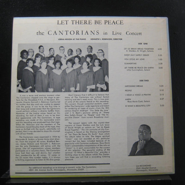 The Cantorians : Piano Verna Kroon Director Kenneth L. Robinson – Let There Be Peace - VG+ LP Record 1968 UA Private Press Vinyl - Gospel