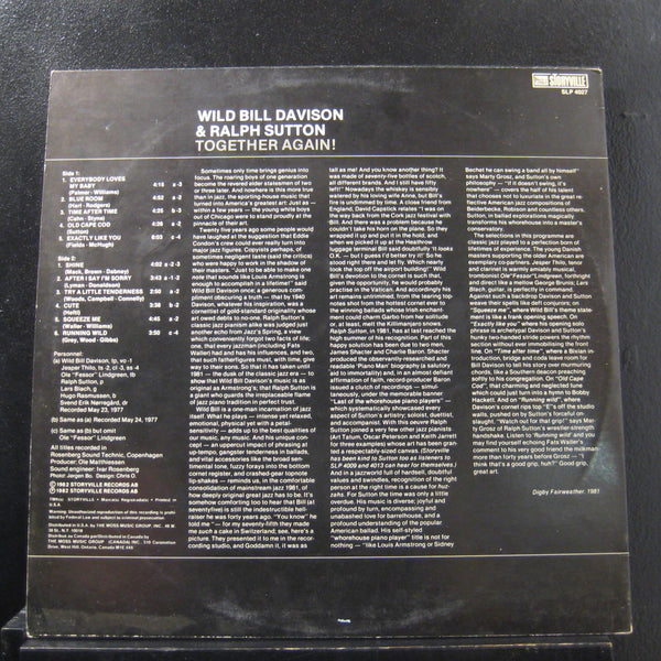 Signed Autographed - Wild Bill Davison, Ralph Sutton - Together Again - VG+ LP Record 1982 Storyville Vinyl - Jazz / Post Bop - Shuga Records