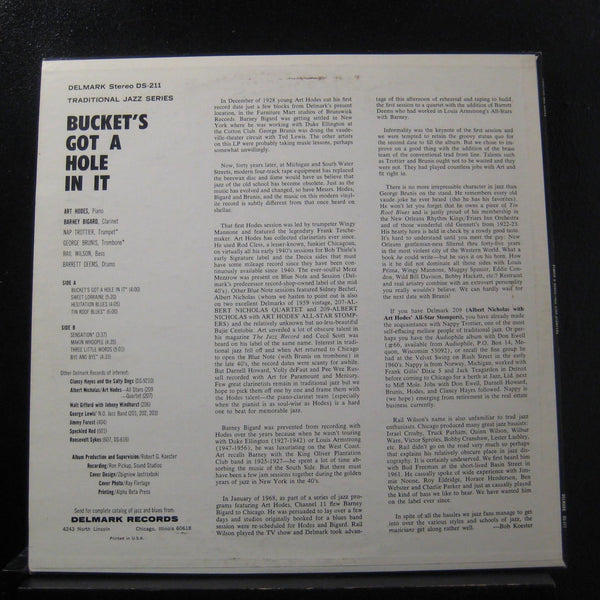 Barney Bigard / Art Hodes - Bucket's Got A Hole In It - VG+ LP Record 1968 Delmark Vinyl - Dixieland Jazz - Shuga Records
