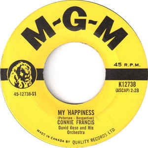 Connie Francis- My Happiness / Never Before- VG+ 7" Single 45RPM- 1958 MGM USA- Jazz/Rock/Stage&Screen
