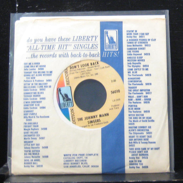 The Johnny Mann Singers - Don't Look Back 7" VG+ 56010 Vinyl 45 Promo - Shuga Records