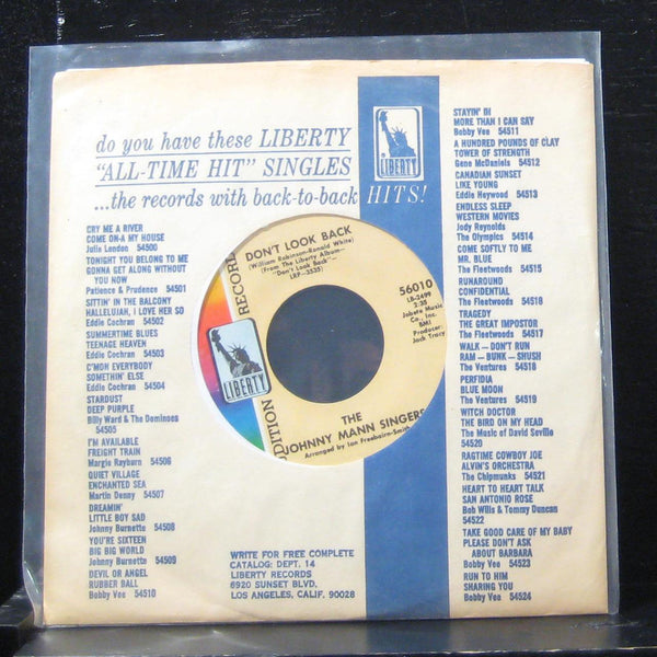The Johnny Mann - Singers Don't Look Back 7" Mint- 56010 Vinyl 45 Promo - Shuga Records