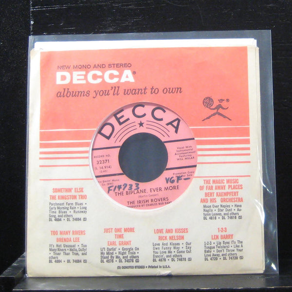 The Irish Rovers - The Biplane Ever More 7" VG+ 32371 Vinyl 45 Promo - Shuga Records