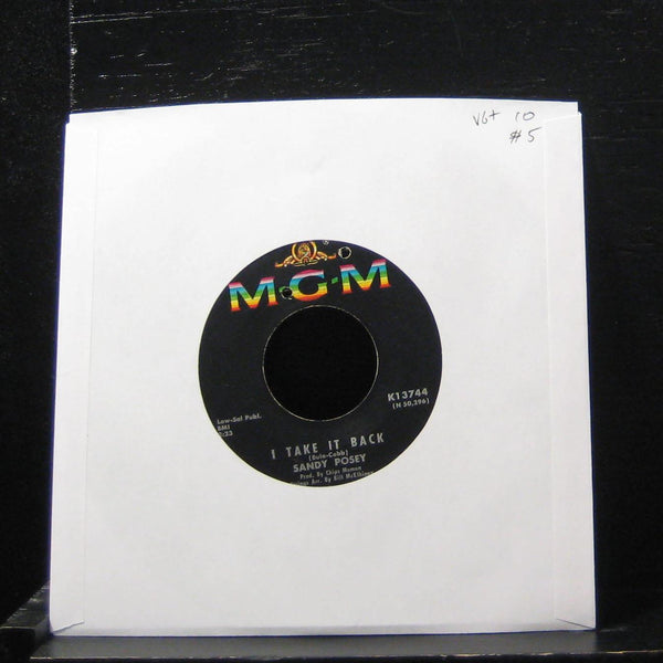 Sandy Posey - I Take It Back / The Boy I Love 7" VG+ K13744 Vinyl 45 Cut Out - Shuga Records