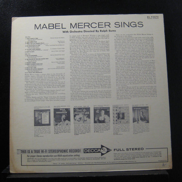Mabel Mercer - Mabel Mercer Sings LP VG+ DL 74472 Decca 1964 Vinyl Record - Shuga Records