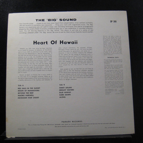 The Big Sound - Heart Of Hawaii LP VG SP-388 Parade Stereo Vinyl Record - Shuga Records