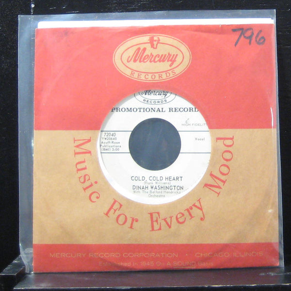 Dinah Washington - Cold, Cold Heart 7" VG+ 72040 Vinyl 45 Promo Mercury - Shuga Records