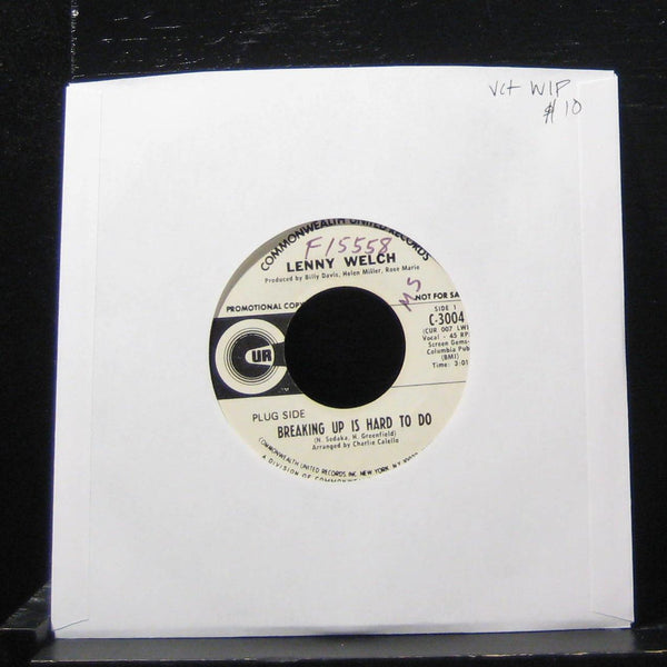 Lenny Welch - Breaking Up Is Hard To Do 7" VG+ C-3004 Vinyl 45 Promo - Shuga Records