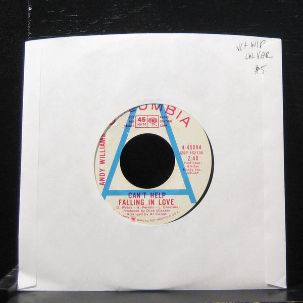 Andy Williams - Can't Help Falling In Love 7" VG+ 4-45094 Vinyl 45 Promo - Shuga Records