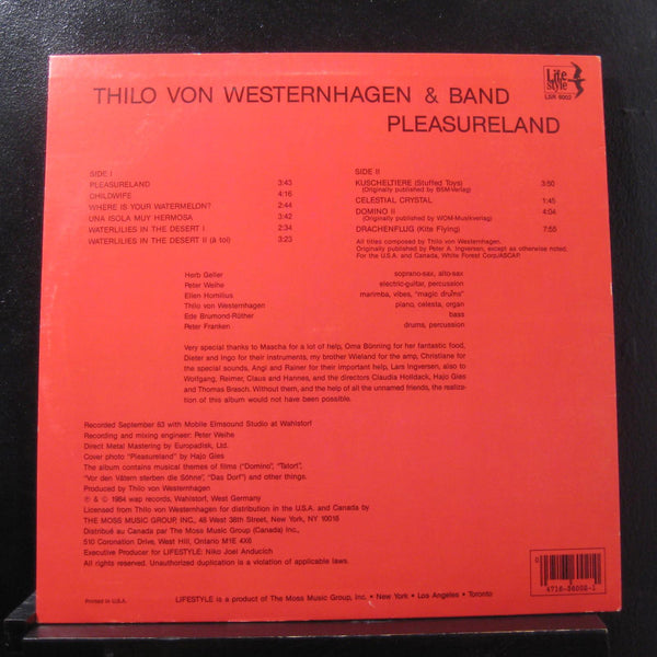 Thilo Von Westernhagen & Band - Pleasureland LP Mint- LSR 6002 USA 1984 Record - Shuga Records