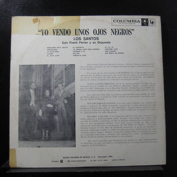 Yo Vendo Unos Ojos Negros - Los Santos LP VG+ DCA-116 Mono Mexico Vinyl Record - Shuga Records