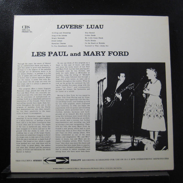 Les Paul And Mary Ford - Lover's Luau LP Mint- P-18705 CBS Special Vinyl Record - Shuga Records