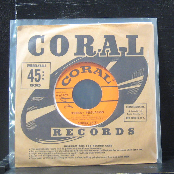 George Cates - Friendly Persuasion 7" VG+ 9-61702 Vinyl 45 Coral 1956 USA - Shuga Records