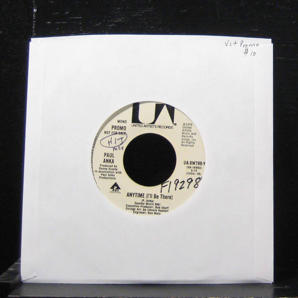 Paul Anka - Anytime (I'll Be There) 7" VG+ UA-XW789-Y Vinyl 45 Promo 1976 - Shuga Records