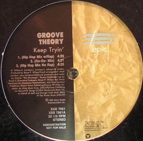 Groove Theory - Keep Tryin' VG+ - 12" Single 1995 Epic USA - Hip Hop