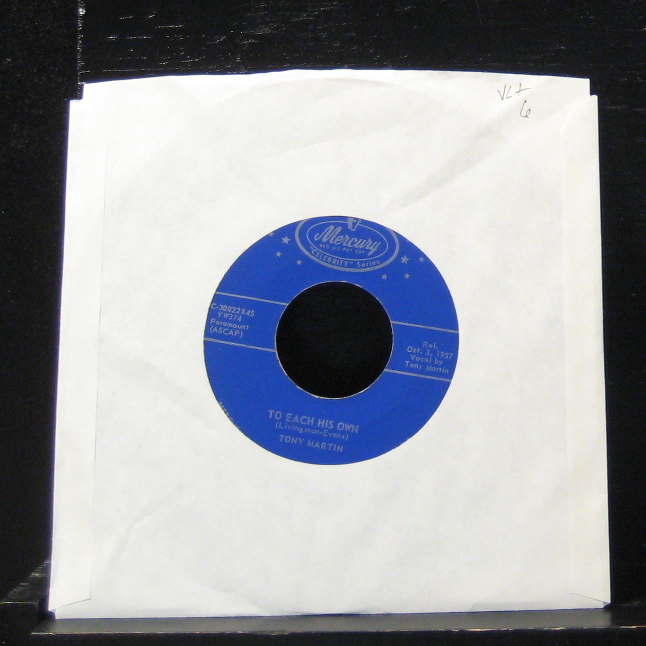 Tony Martin - To Each His Own 7" VG+ C-30022x45 Vinyl 45 Mercury - Shuga Records