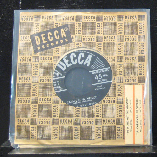 Mills Brothers - A Carnival In Venice 7" Mint- 9-29115 Vinyl 45 Decca 1954 - Shuga Records