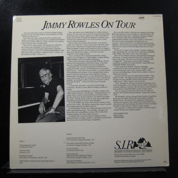 Jimmy Rowles - On Tour LP Mint- SLP 000 002 Sweden 1978 Vinyl Record - Shuga Records