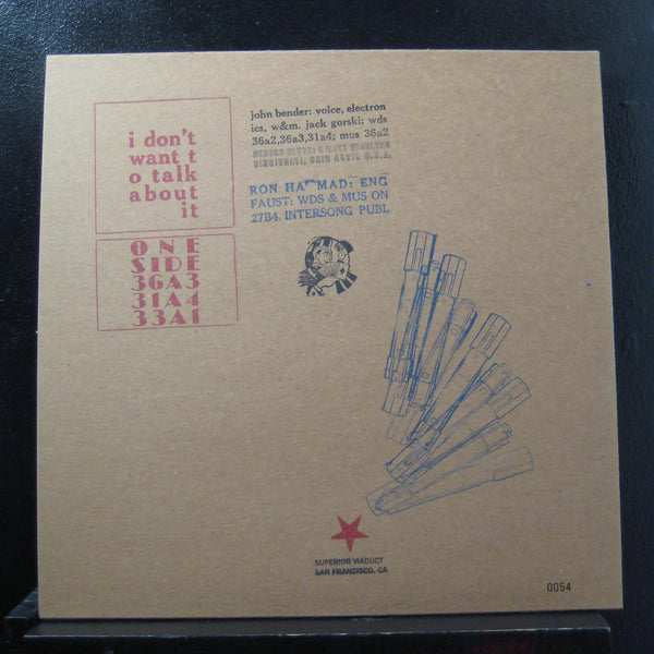 John Bender - I Don't Remember Now / I Don't Want LP Mint- SV101 Red Vinyl - Shuga Records