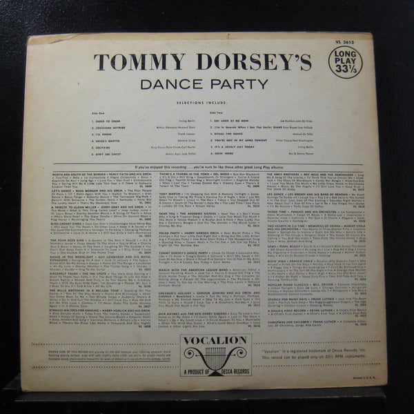Tommy Dorsey - Tommy Dorsey's Dance Party LP VG VL 3613 Mono Vinyl Record - Shuga Records