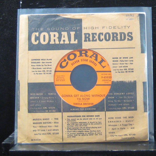 Teresa Brewer - Gonna Get Along Without Ya Now 7" VG+ 9-65520 Vinyl 45 - Shuga Records