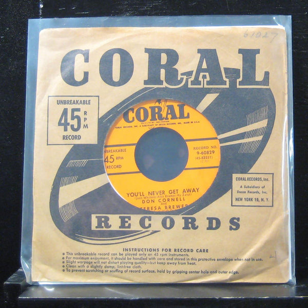 Don Cornell and Teresa Brewer - You'll Never Get Away 7" Mint- 9-60829 Vinyl 45 - Shuga Records