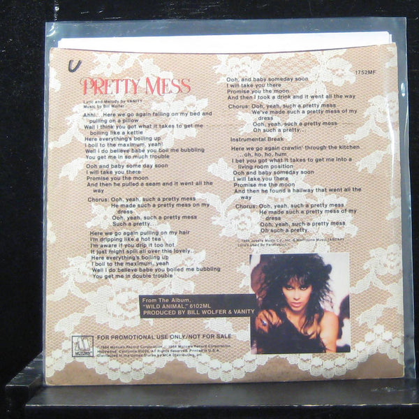 Vanity Pretty - Mess / Instrumental 7" VG+ 1752MF Vinyl 45 Promo Motown 1984 - Shuga Records
