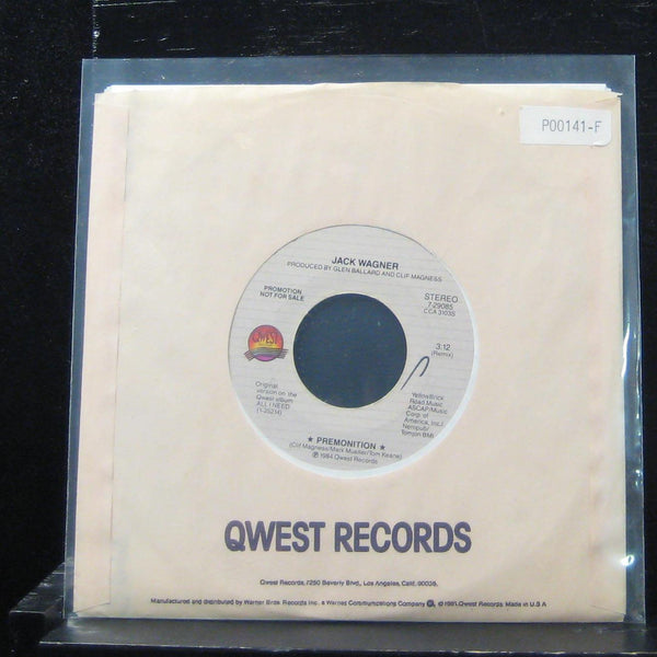 Jack Wagner - Premonition / Lady Of My Heart 7" Mint- 7-29085 Vinyl 45 - Shuga Records