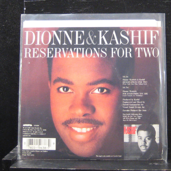 Dionne Warwick & Kashif - Reservations For Two 7" VG+ AS1-9638 Vinyl 45 Promo - Shuga Records