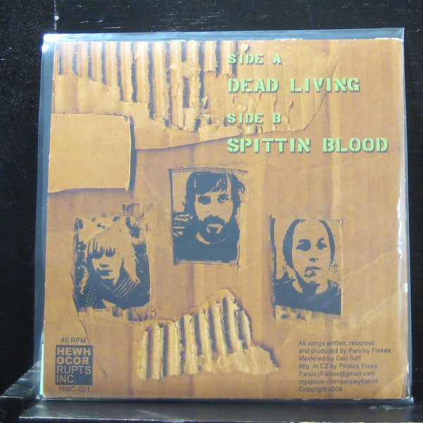 Parsley Flakes - Dead Living / Spittin Blood 7" Mint- HWC-021 Vinyl 45 Green - Shuga Records