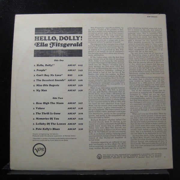 Ella Fitzgerald - Hello, Dolly! - Mint- LP Record 1964 Verve USA Capitol Club Vinyl - Jazz / Vocal / Swing - Shuga Records