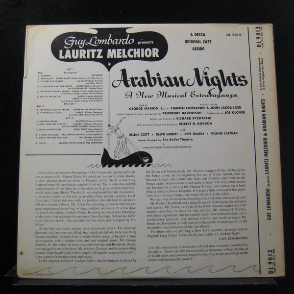 Guy Lombardo Presents Lauritz Melchior - Arabian Nights LP VG+ DL 9013 1st Mono - Shuga Records