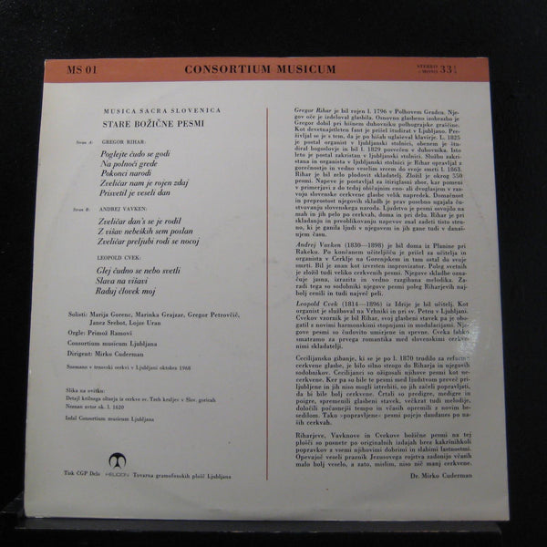 Consortium Musicum Ljubljana, Mirko Cuderman - Boine Pesmi LP Mint- MS 05 - Shuga Records