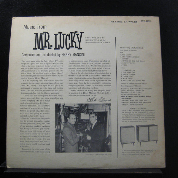 Henry Mancini - Music From Mr. Lucky LP VG+ LPM 2198 Mono RCA Vinyl Record - Shuga Records