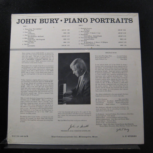 John Bury - Piano Portraits LP New Sealed DC-72-143 Vinyl Record Private Jazz - Shuga Records