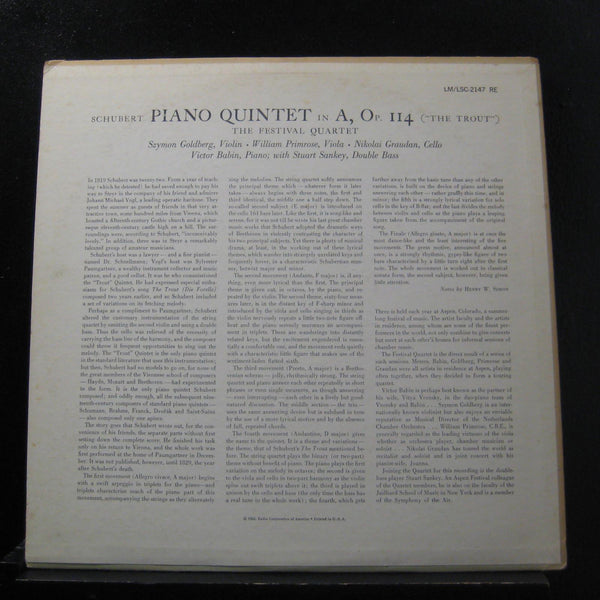 Schubert & Stuart Sankey - Trout Quintet LP Mint- LM 2147 Mono Vinyl Record - Shuga Records