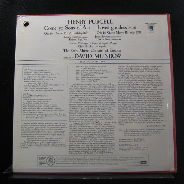 Purcell / David Munrow - Birthday Odes For Queen Mary LP New Sealed S-37251 Quad - Shuga Records