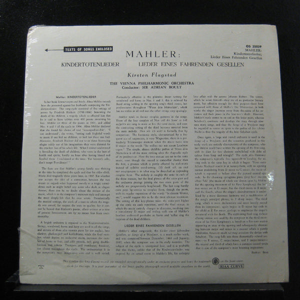 Mahler, Flagstad, Adrian Boult - Kindertotenlieder LP New Sealed OS 25039 USA - Shuga Records