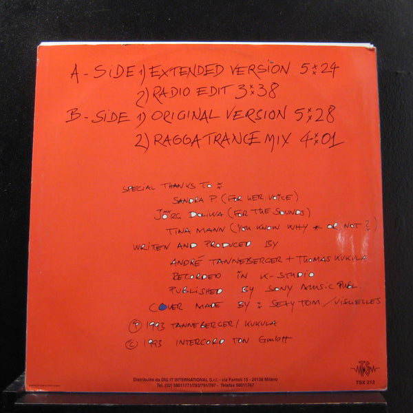 All In Vain - Trance Music Was Born 12" 45 RPM TSX 212 Italy 1993 Vinyl Record - Shuga Records