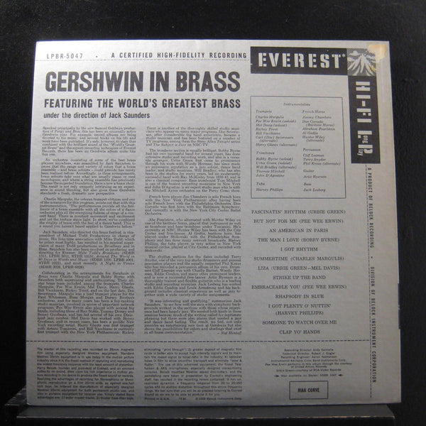 Jack Saunders - Gershwin In Brass LP VG+ LPBR 5047 Mono Belock Press Silver Back - Shuga Records