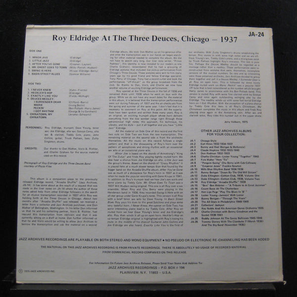 Roy Eldridge - Live At The Three Deuces Club LP VG+ JA-24 USA 1975 Vinyl Record - Shuga Records