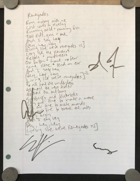 X Ambassadors - Renegades Signed Lyric Sheet VG+ Poster 8.5" x 11" - Shuga Records