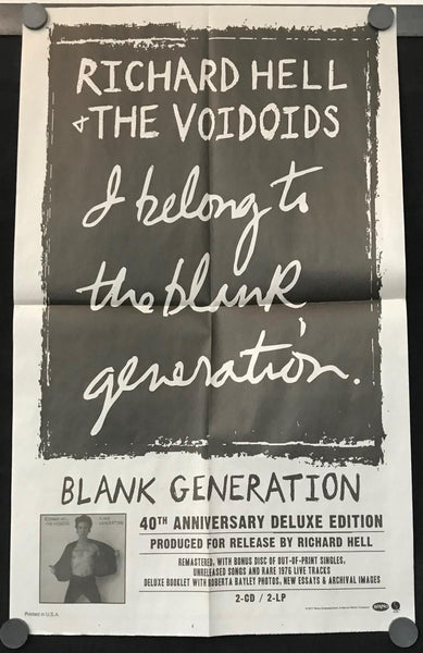Richard Hell & The Voidoids - Blank Generation 13.5" x 22.75" VG+ Poster - Shuga Records