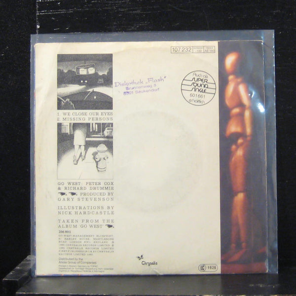 Go West - We Close Our Eyes 7" VG+ 107 232 Europe 1985 Chrysalis Vinyl 45 - Shuga Records