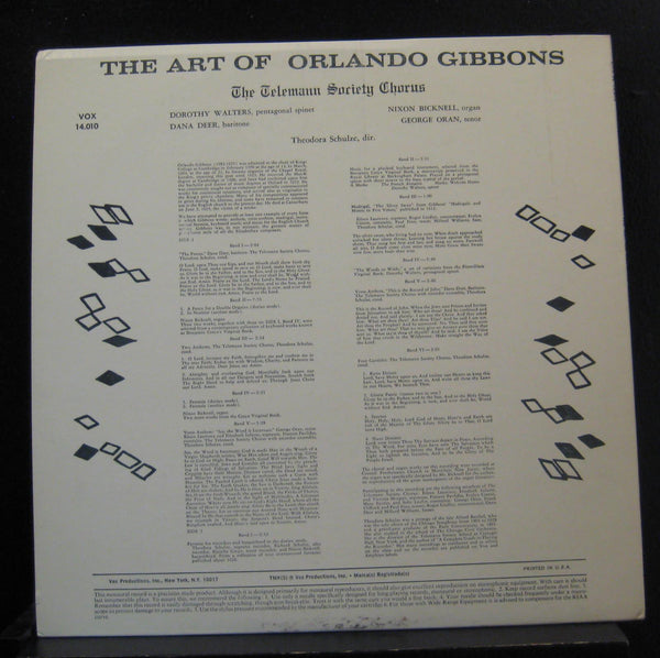 Theodora Schulze - The Art Of Orlando Gibbons LP VG+ PL 14010 Mono RVG 1963 - Shuga Records