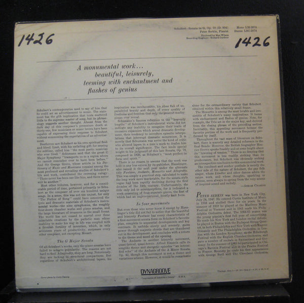 Franz Schubert, Peter Serkin - Sonata In G, Op. 78 LP VG+ LSC 2874 RCA White Dog - Shuga Records