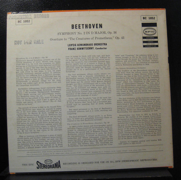 Franz Konwitschny - Beethoven: Symphony No. 2 In D LP VG+ BC 1052 1st Promo - Shuga Records