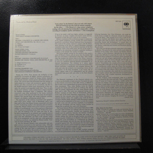 Stern, Ormandy, Trampler - Brahms Double Concerto Mozart Sinfonia LP VG+ MS 7251 - Shuga Records
