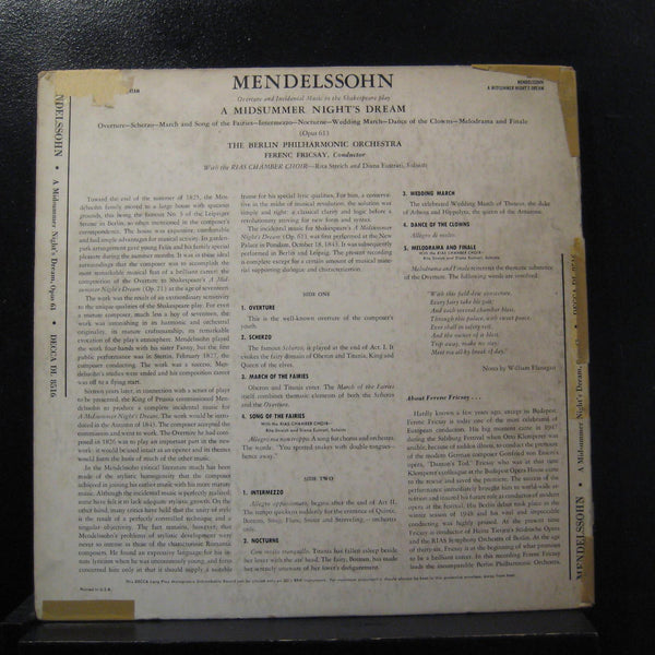 Fricsay - Mendelssohn A Midsummer Night's Dream LP VG DL 8516 Mono Vinyl Record - Shuga Records