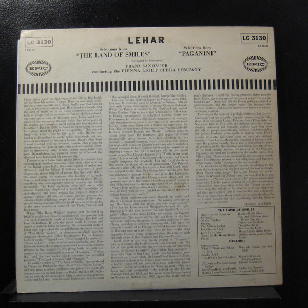 Franz Sandauer - Lehar: Highlights Land Of Smiles / Paganini LP VG+ LC 3130 1st - Shuga Records